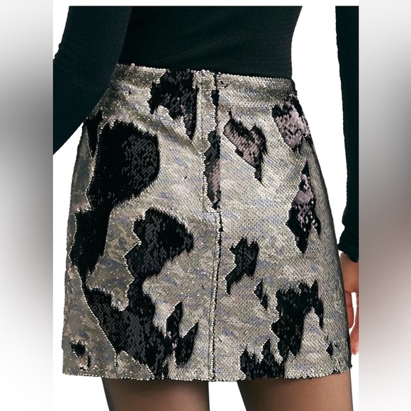 Free People Skinny Sequin Miniskirt Skirt Pink Cheetah Camo 8 - Picture 3 of 5